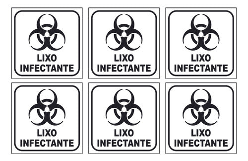 Kit 6 Adesivos Lixo Infectante 12x12cm Fundo Branco