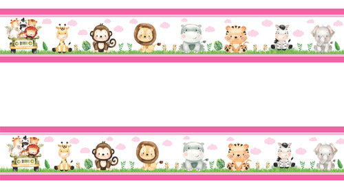 Kit 2 Faixa Adesivo Zoo Safari Infantil Papel Parede Rosa