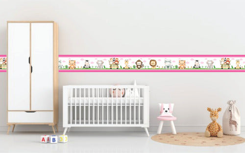 Kit 2 Faixa Adesivo Zoo Safari Infantil Papel Parede Rosa