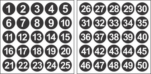 Adesivos Números 1 A 50 Redondo Preto Numerado 10cm 4 Kits