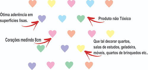 Adesivo De Parede Coração 7cm 72 Unidades Tons Pastéis