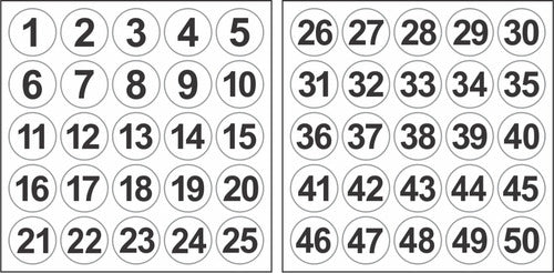 Adesivo Numerado 1 A 50 Redondo Carro Armário Mesa 5cm