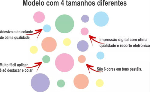 Adesivos De Parede Infantil Bolinha 62uni Tons Pastéis 4 Tam