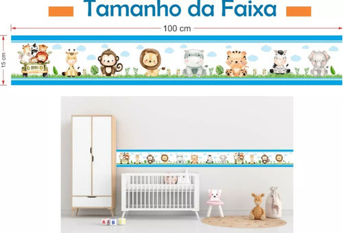 Kit 5 Faixas Decorativas Infantil Bebê Papel Parede Safari