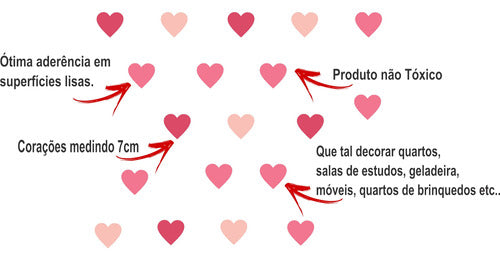 Adesivo Decorativo Coração 7cm 72 Unidades 3 Tons De Rosa