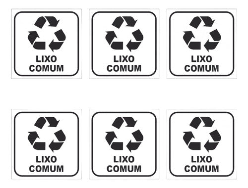 6 Adesivos P/ Lixeiras - Lixo Comum 12x12 - Fundo Branco