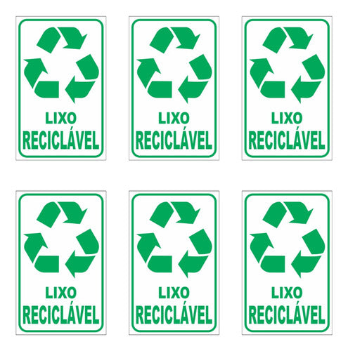 6 Adesivos Lixo Reciclável P/ Lixeiras - 20x12cm - Coleta