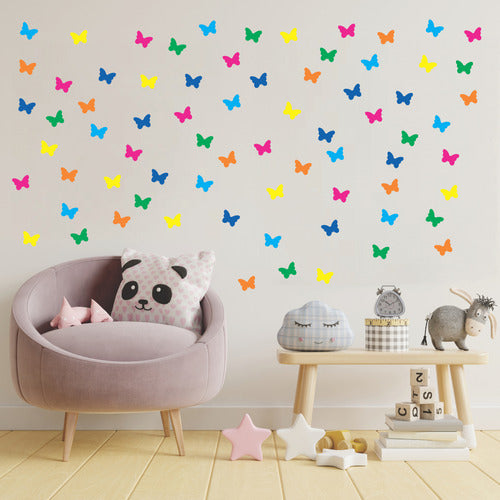 Adesivo Parede Infantil 72 Borboletas Cores Vivas - 6 Cores