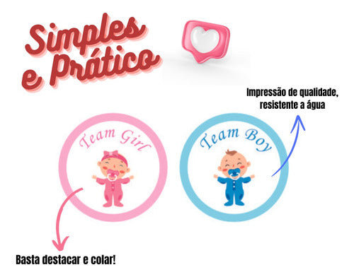 100 Adesivo Redondo Chá Revelação Menina Ou Menino Decoração