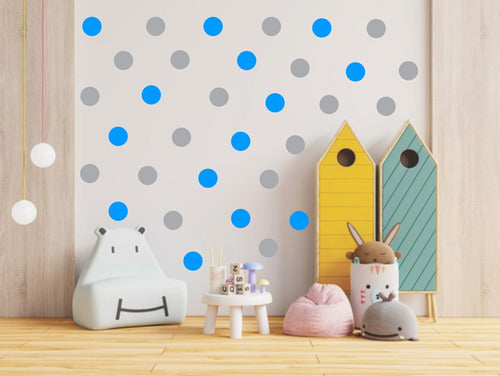 Adesivo De Parede Infantil 150 Bolinhas Cinza E Azul Quarto
