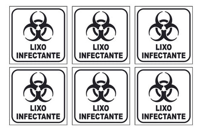 Kit 6 Adesivos Lixo Infectante 12x12cm Fundo Branco