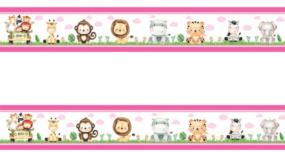 Kit 2 Faixa Adesivo Zoo Safari Infantil Papel Parede Rosa