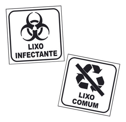 Adesivo Lixo Comum E Lixo Infectante 12x12cm Fundo Branco