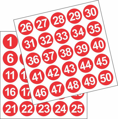Adesivo Numerado 1 A 50 Redondo Carro Armário Mesa 5cm