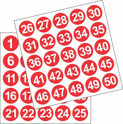 Adesivo Numerado 1 A 50 Redondo Carro Armário Mesa 5cm