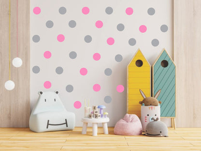 Adesivo De Parede Infantil 150 Bolinhas Cinza E Rosa Quarto