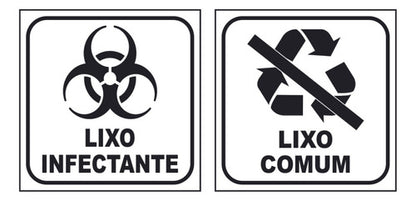Kit 2 Adesivos Lixo Infectante + 2 Comum 12x12 Fundo Branco