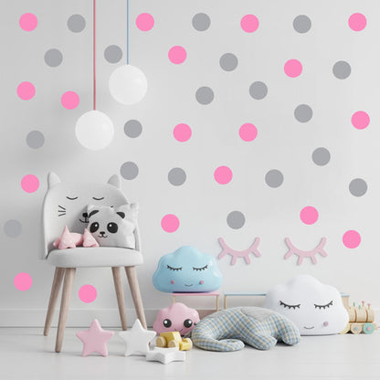 Adesivo De Parede Infantil 150 Bolinhas Cinza E Rosa Quarto