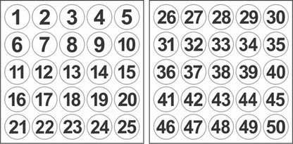 Adesivo Numerado 1 A 50 Redondo Carro Armário Mesa 5cm