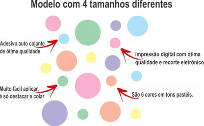 Adesivos De Parede Infantil Bolinha 62uni Tons Pastéis 4 Tam