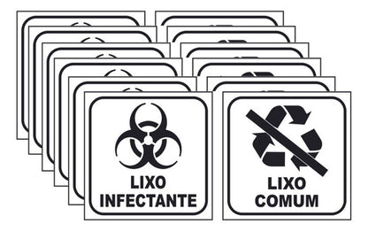 Kit 6 Adesivos Lixo Infectante + 6 Comum 12x12 Fundo Branco