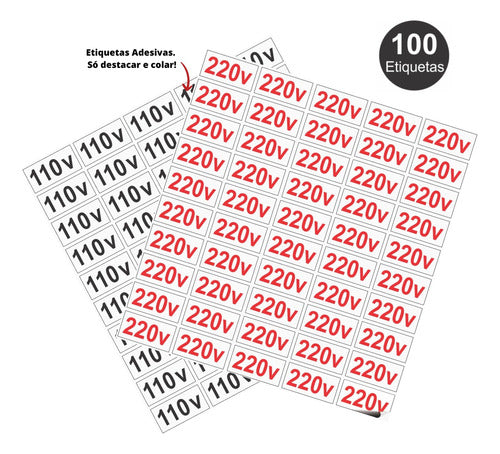 100 Etiquetas Adesivo Voltagem - 50uni 110v E 50uni 220v