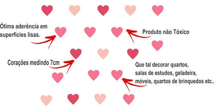 Adesivo Decorativo Coração 7cm 72 Unidades 3 Tons De Rosa