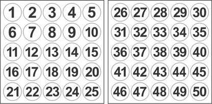 Adesivos Números 1 A 50 Redondo Carro Armário Mesa Bar 2,5cm