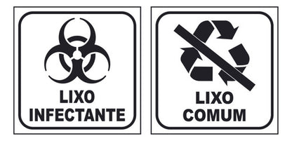Kit 6 Adesivos Lixo Infectante + 6 Comum 12x12 Fundo Branco