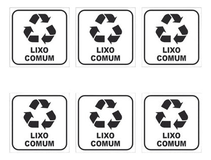6 Adesivos P/ Lixeiras - Lixo Comum 12x12 - Fundo Branco