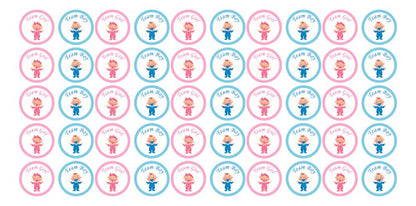50 Adesivo Redondo Chá Revelação Menina Ou Menino Decoração