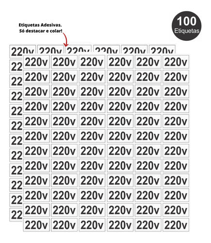 100 Etiquetas Tomada Voltagem 110v E Ou 220v Adesivo Vinil