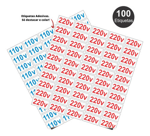Etiquetas Adesivo Voltagem - 2 Kits 50 Unidades 110v E 220v