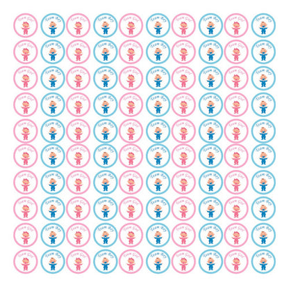 100 Adesivo Redondo Chá Revelação Menina Ou Menino Decoração