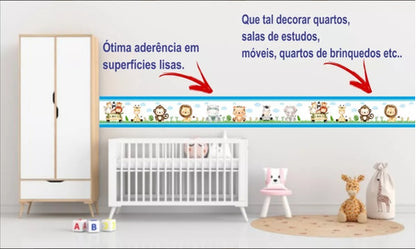 Faixa Decorativa Infantil Papel De Parede Safari Bebê Azul