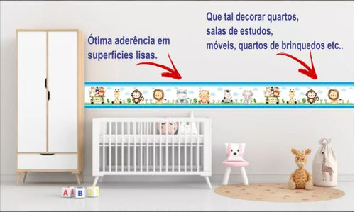 Faixa Decorativa Infantil Papel De Parede Safari Bebê Azul