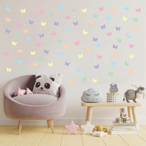 Adesivo Parede Infantil 72 Borboletas Tons Pastéis - 6 Cores