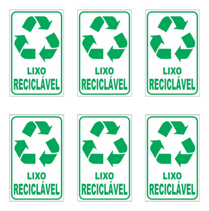 6 Adesivos Lixo Reciclável P/ Lixeiras - 20x12cm - Coleta