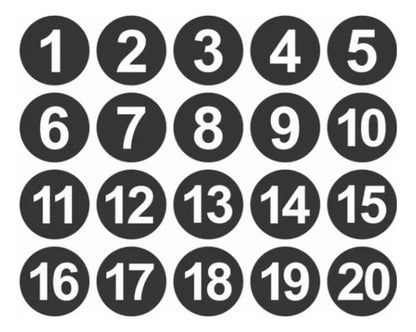 Adesivos Números 1 A 20 Redondo Carro Armário Mesa Bar 5cm