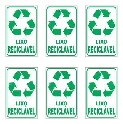6 Adesivos Lixo Reciclável P/ Lixeiras - 20x12cm - Coleta
