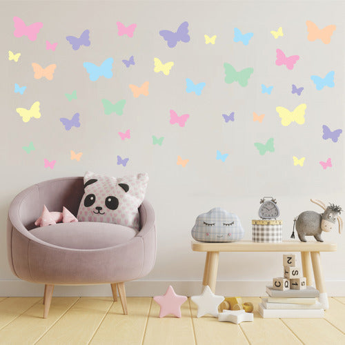 Adesivo De Parede Infantil 42 Borboletas Tons Pastel 6 Cores