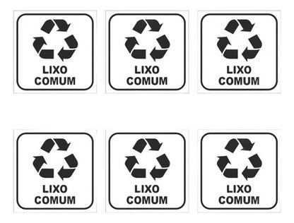 6 Adesivos P/ Lixeiras - Lixo Comum 12x12 - Fundo Branco