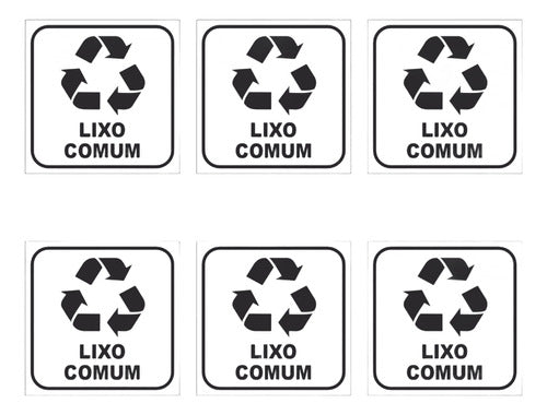 6 Adesivos P/ Lixeiras - Lixo Comum 12x12 - Fundo Branco