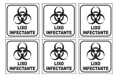 Kit 6 Adesivos Lixo Infectante 12x12cm Fundo Branco