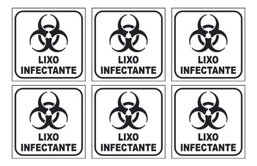 Kit 6 Adesivos Lixo Infectante 12x12cm Fundo Branco