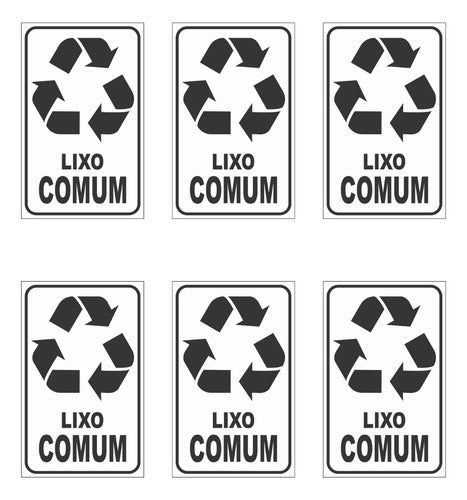 6 Adesivos Lixo Comum P/ Lixeiras - 20x12cm Coleta Seletiva