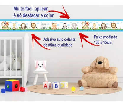 Kit 5 Faixas Decorativas Infantil Bebê Papel Parede Safari
