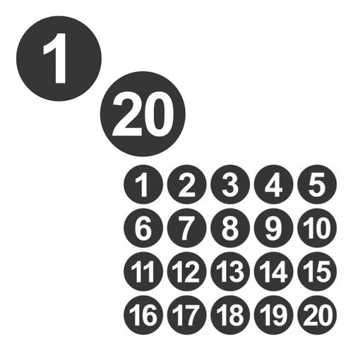 Adesivos Números 1 A 20 Redondo Carro Armário Mesa Bar 5cm