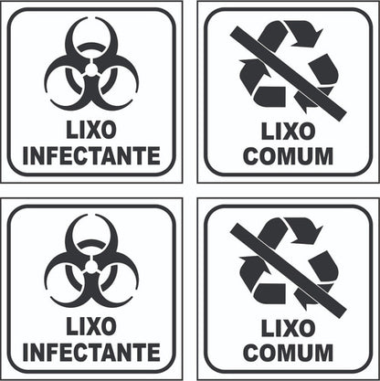 Kit 2 Adesivos Lixo Infectante + 2 Comum 12x12 Fundo Branco