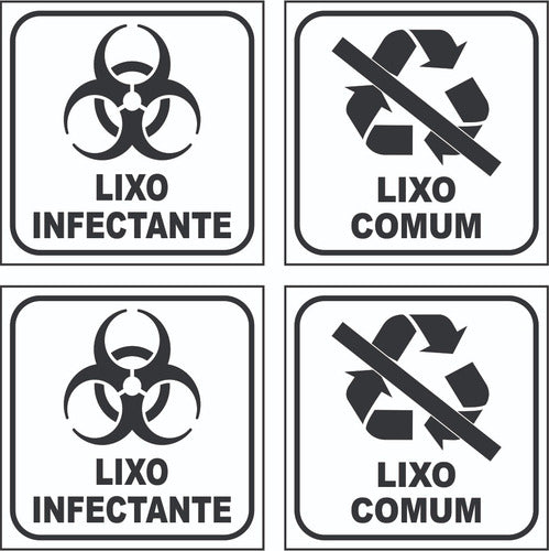 Kit 2 Adesivos Lixo Infectante + 2 Comum 12x12 Fundo Branco